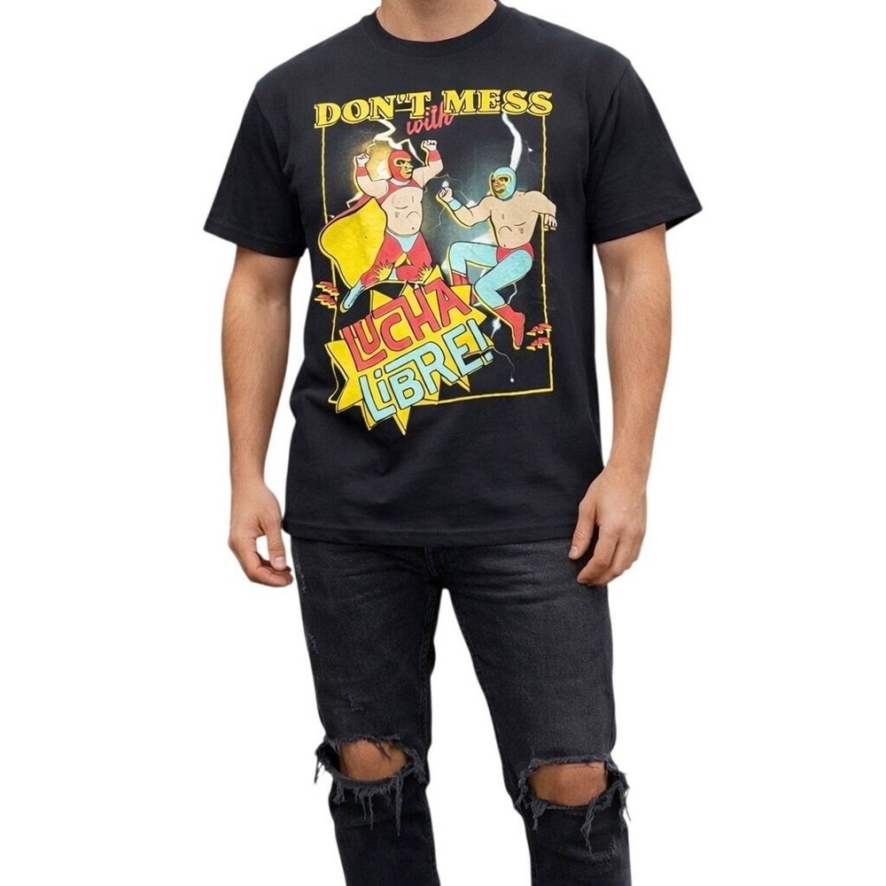 Brisco Brands Lucha Libre Shirt Mens L Black Wrestling Graphic Tee Luchador Mask